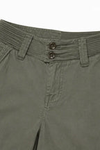 Women's Relaxed Fit Wide-Leg Cargo Pants with Utility Pockets - Close Up Waistband Buttons
