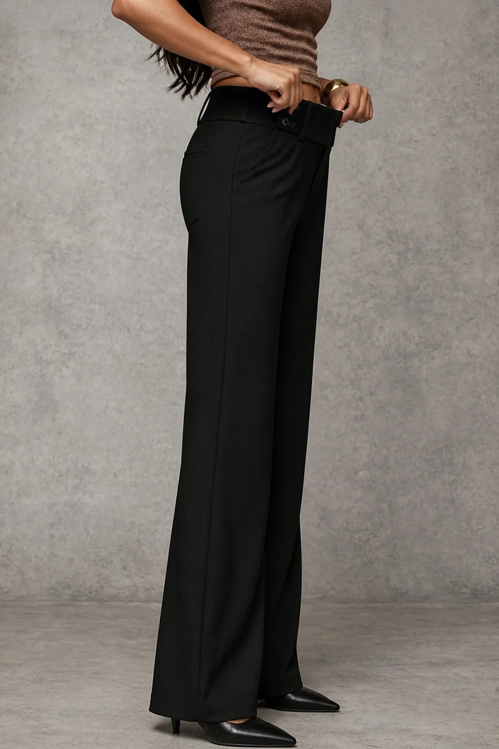 Black Women's High-Waisted Wide Leg Trousers with Structured Tailored Fit