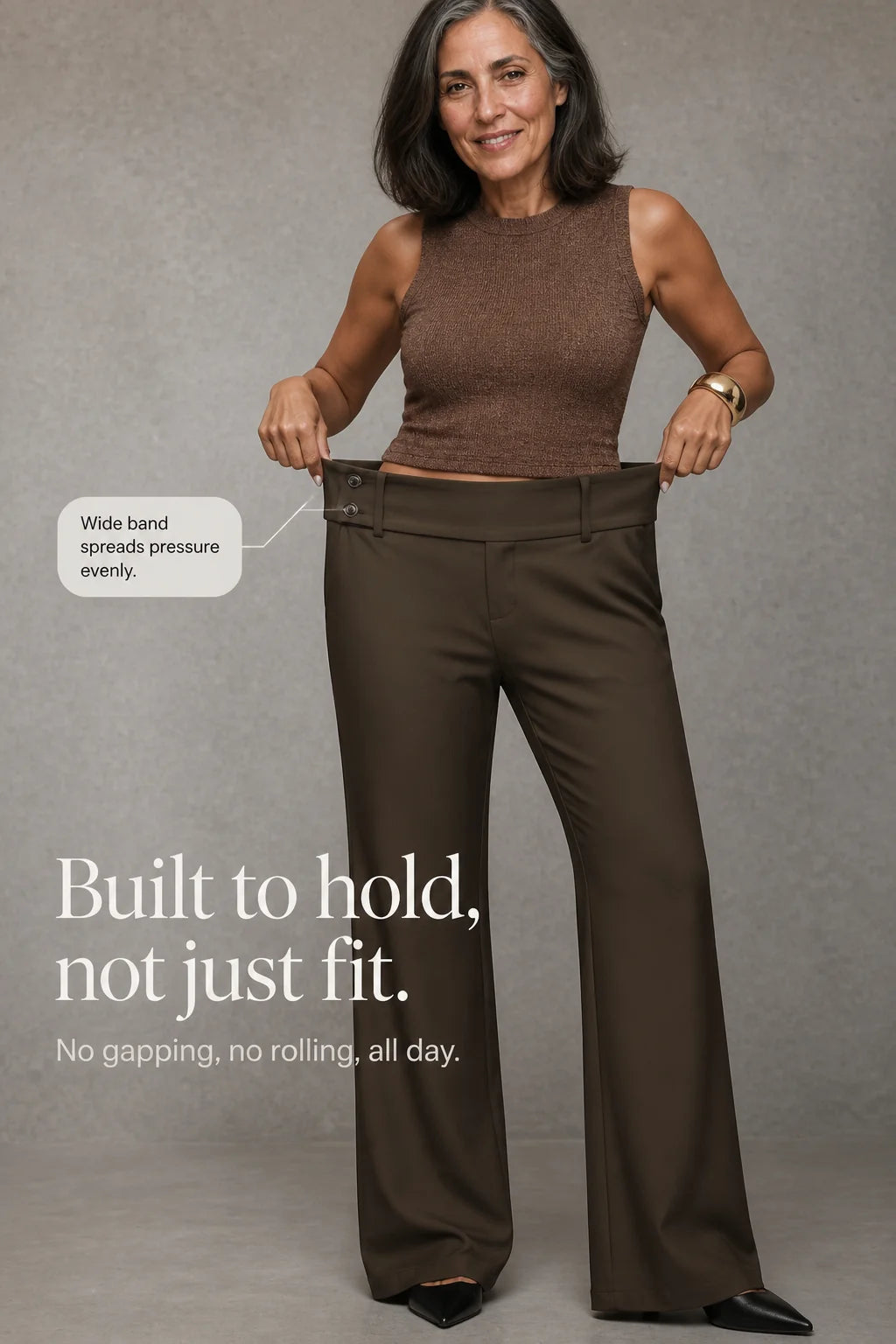 Women's High-Waisted Wide Leg Trousers with Structured Tailored Fit - Stretch Waistband Detail