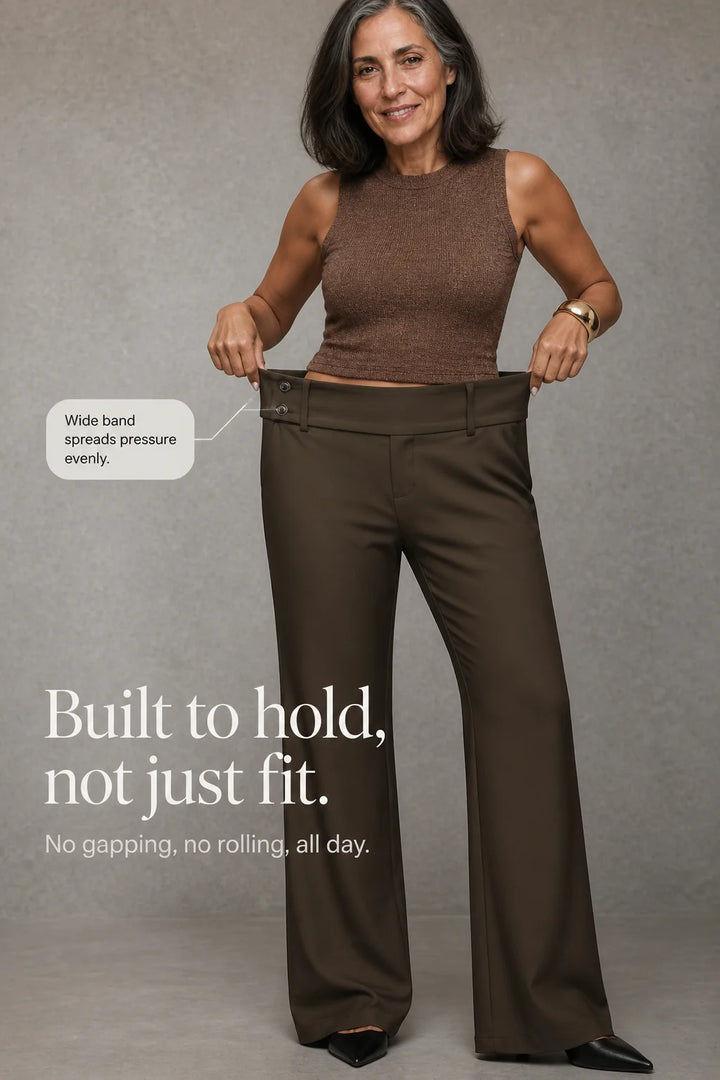 Women's High-Waisted Wide Leg Trousers with Structured Tailored Fit - Stretch Waistband Detail