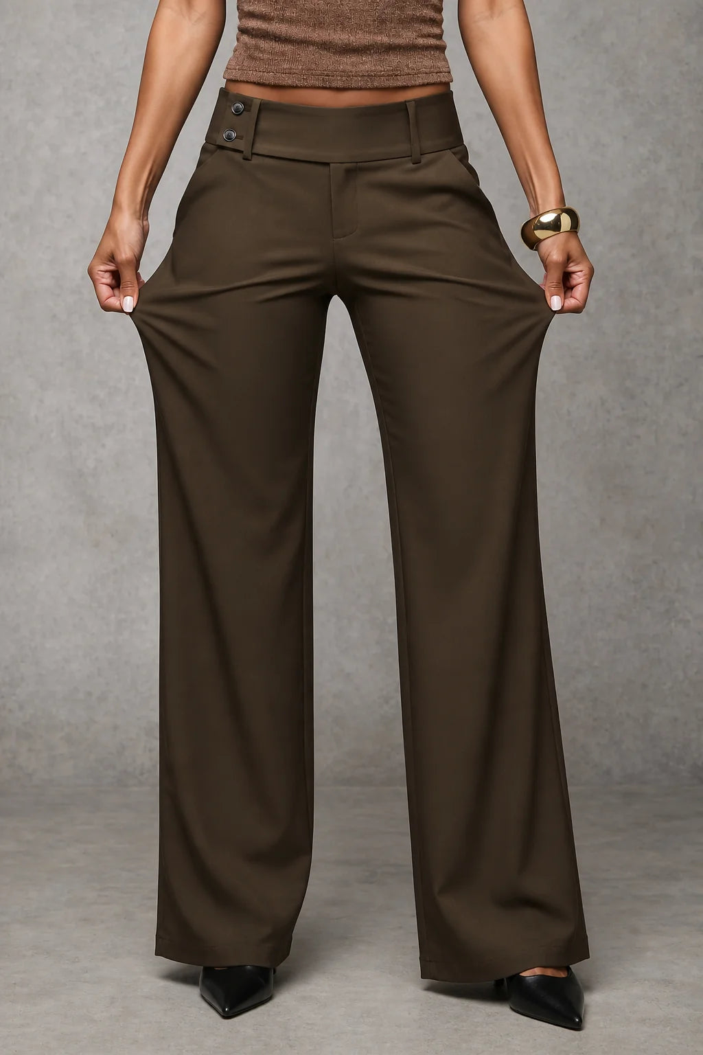 Women's High-Waisted Wide Leg Trousers with Structured Tailored Fit