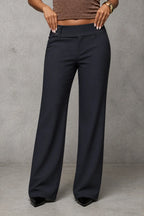 Dark Grey Women's High-Waisted Wide Leg Trousers with Structured Tailored Fit