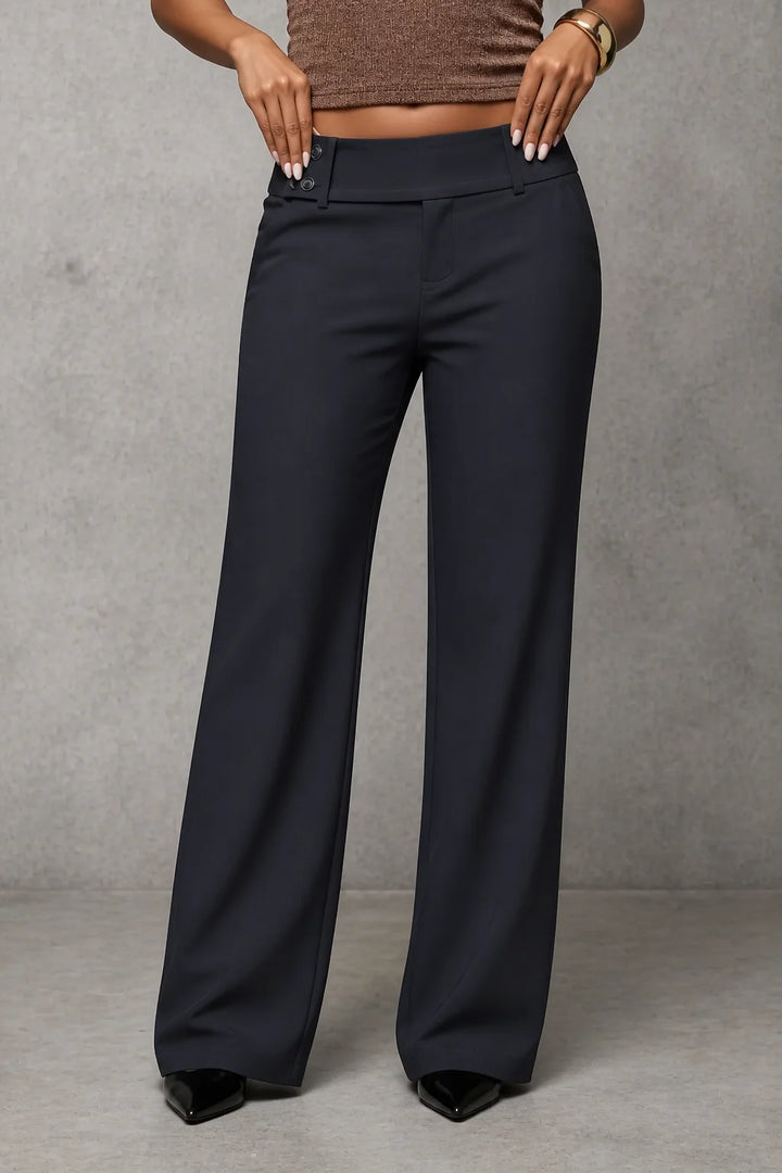 Dark Grey Women's High-Waisted Wide Leg Trousers with Structured Tailored Fit