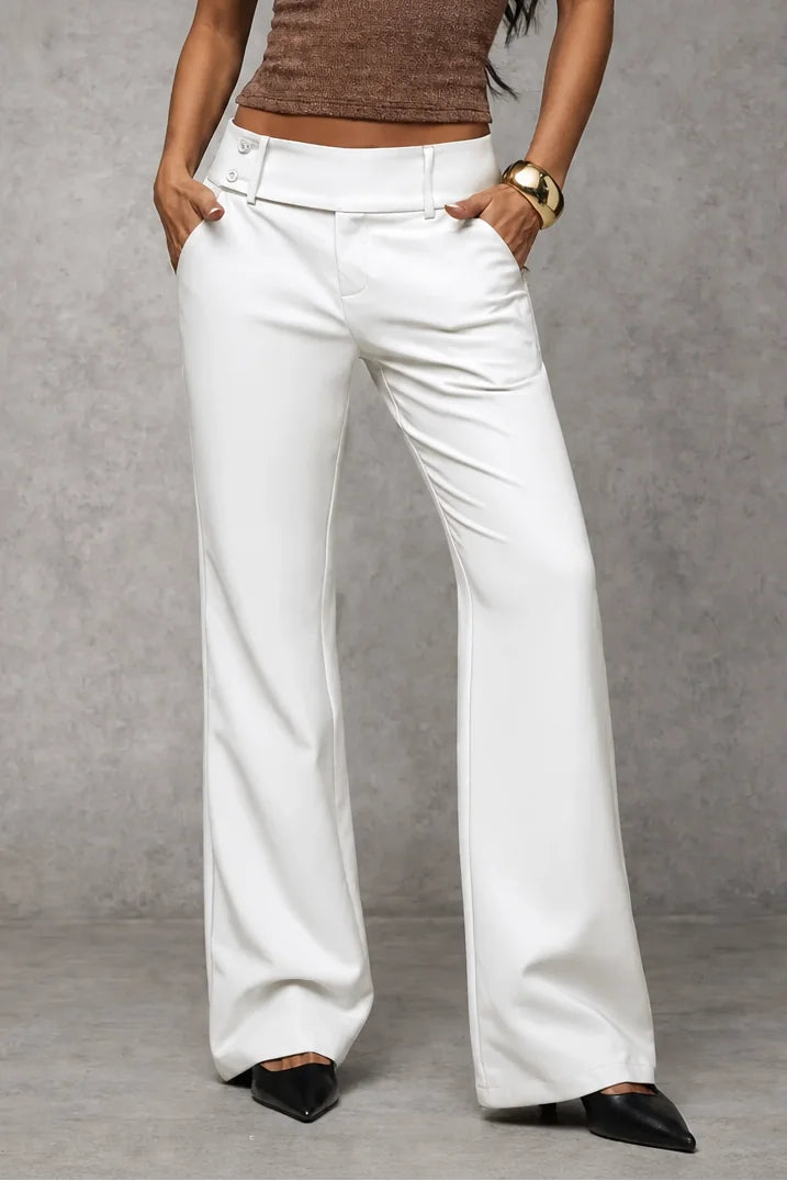 White Women's High-Waisted Wide Leg Trousers with Structured Tailored Fit
