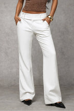 White Women's High-Waisted Wide Leg Trousers with Structured Tailored Fit