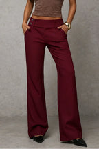 Wine Red Women's High-Waisted Wide Leg Trousers with Structured Tailored Fit
