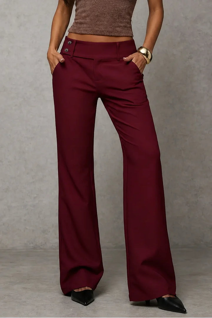 Wine Red Women's High-Waisted Wide Leg Trousers with Structured Tailored Fit