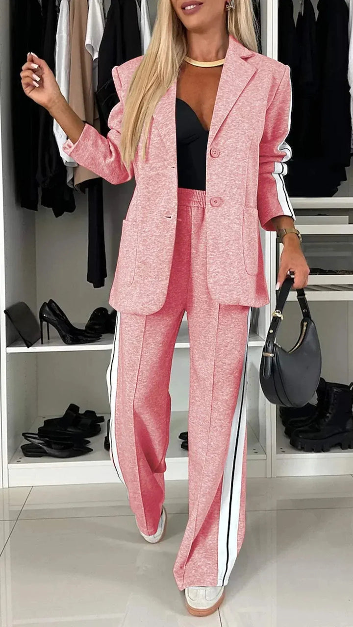 Pink Women's Striped Pantsuit with Oversized Blazer & Wide-Leg Pants — Dora