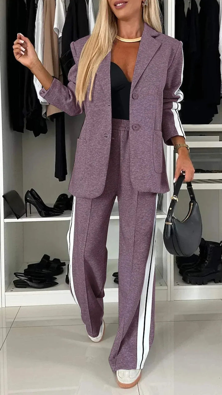 Purple Women's Striped Pantsuit with Oversized Blazer & Wide-Leg Pants — Dora