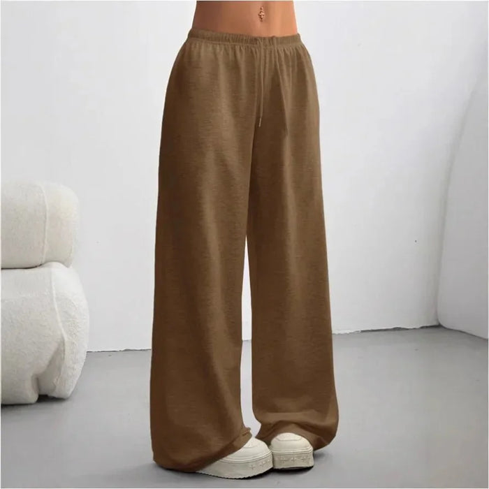 Dark Brown Women's Wide Leg Sweatpants with Relaxed Fit & Drawstring Waist - Front Full