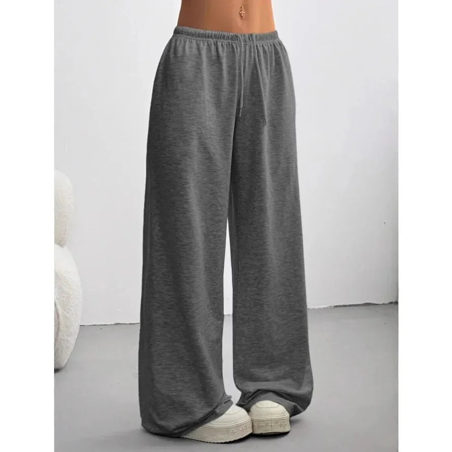 Dark Grey Women's Wide Leg Sweatpants with Relaxed Fit & Drawstring Waist
