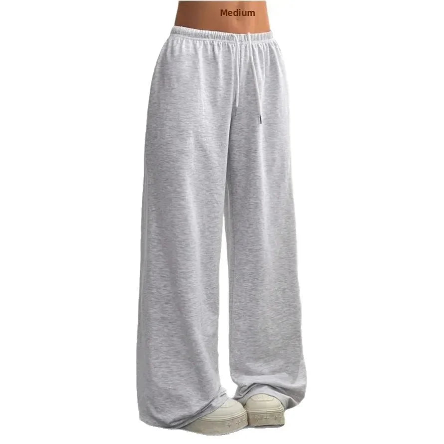 Light Grey Women's Wide Leg Sweatpants with Relaxed Fit & Drawstring Waist