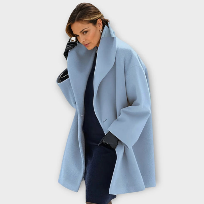 Blue Women's Windproof Coat with Oversized Collar & Relaxed Fit