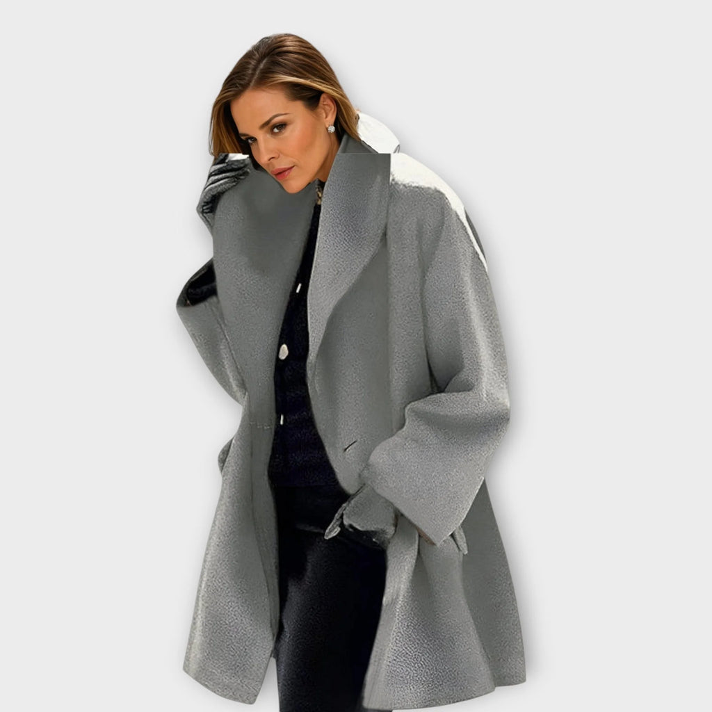 Gray Women's Windproof Coat with Oversized Collar & Relaxed Fit