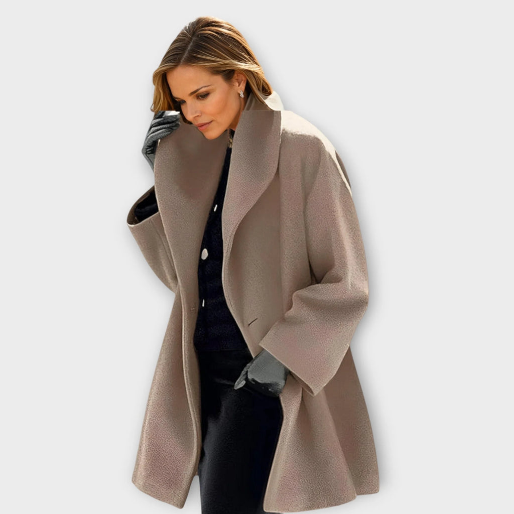 Khaki Women's Windproof Coat with Oversized Collar & Relaxed Fit