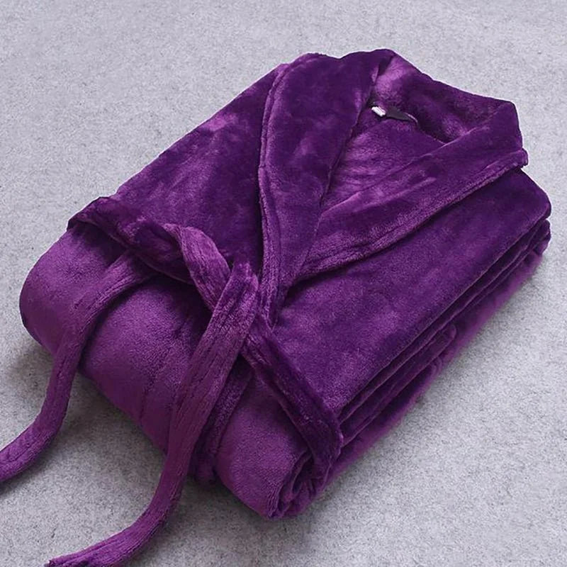Purple Women's Coral Fleece Bathrobe with Belt & Side Pockets