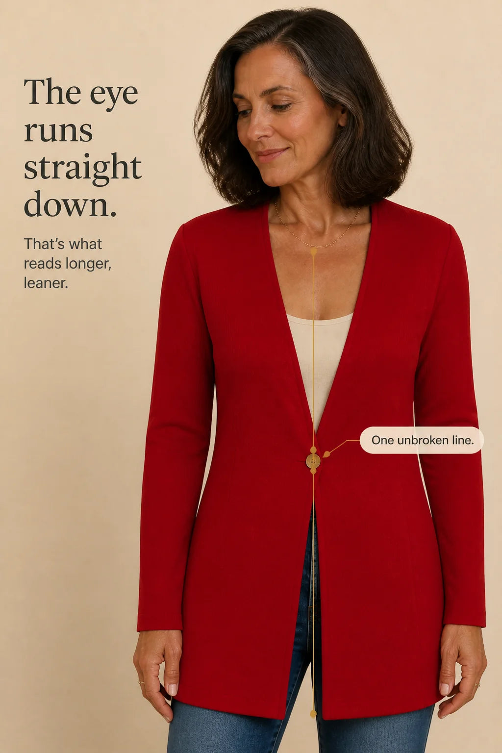 Women's V-Neck Single-Button Blazer with Tailored A-Line Fit - Red Infographic Vertical Line