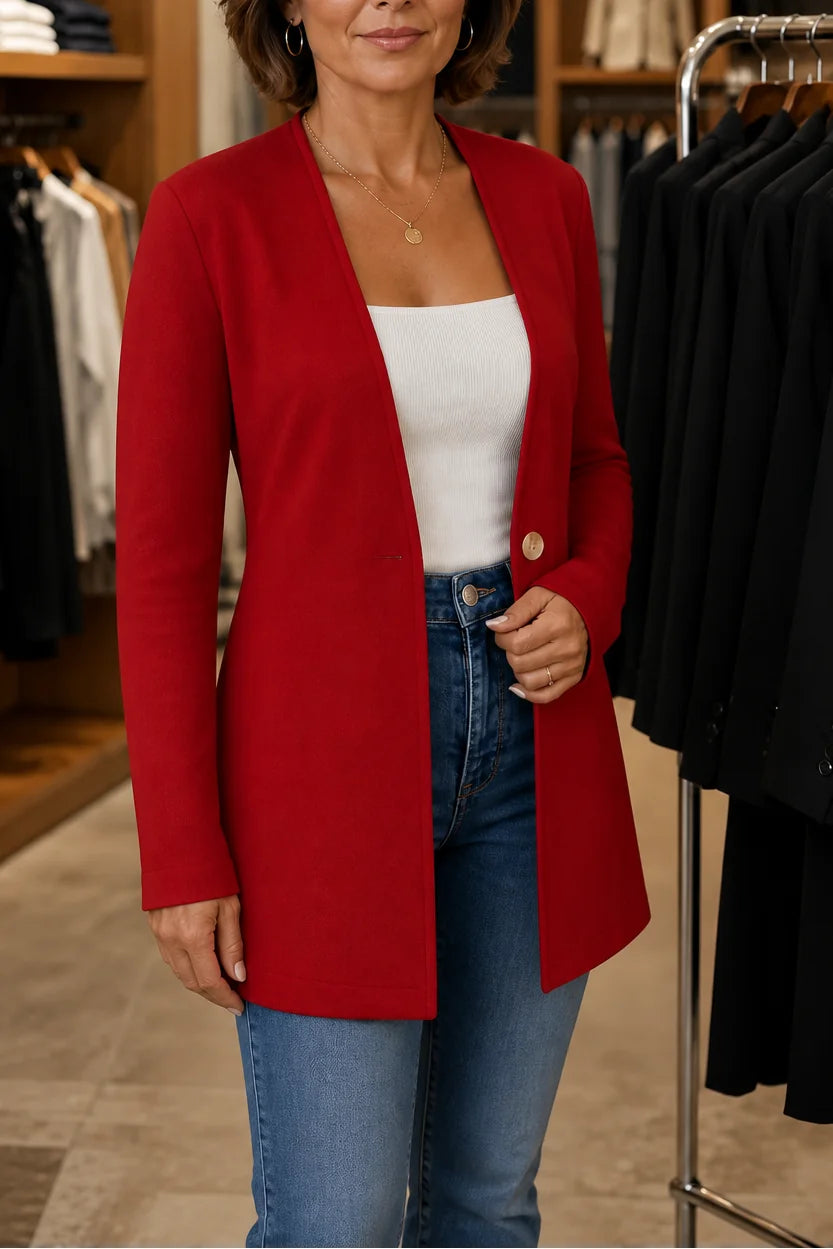 Women's V-Neck Single-Button Blazer with Tailored A-Line Fit