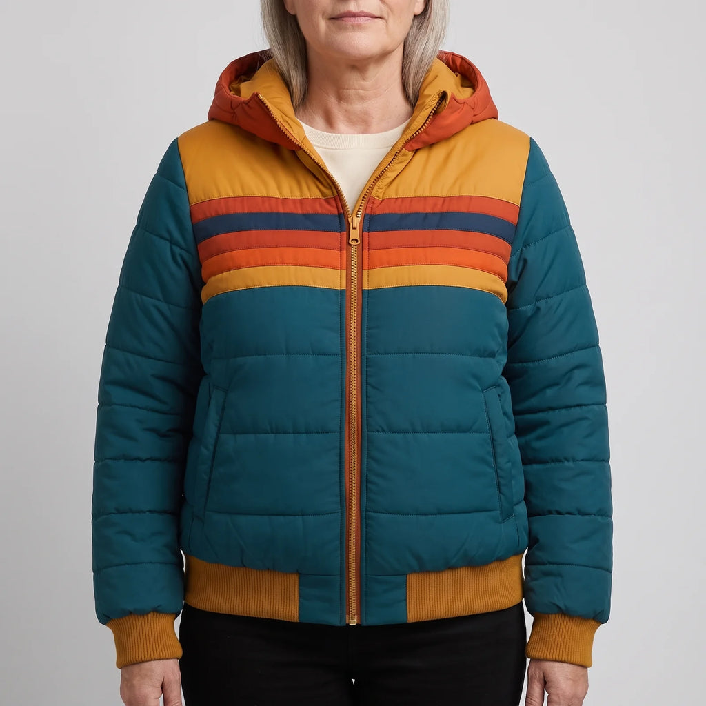 Blue Women's Waterproof Puffer Jacket with Hooded Design & Lightweight Comfort — Jane - Front Full