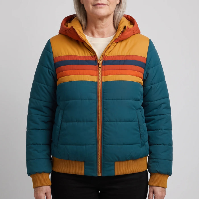 Blue Women's Waterproof Puffer Jacket with Hooded Design & Lightweight Comfort — Jane - Front Full