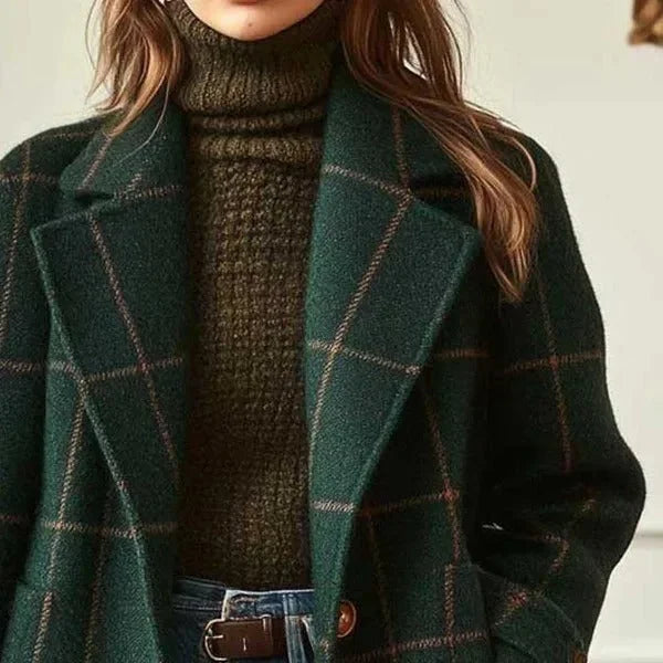 Women's Wool Blend Coat with Notched Lapel & Button-Front - Close Up Collar