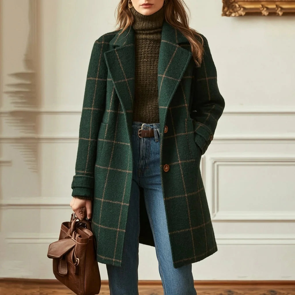 Women's Wool Blend Coat with Notched Lapel & Button-Front